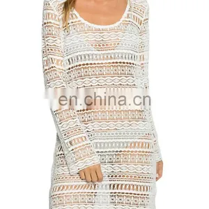 C82 Long Sleeve Crocheted Lace Cover-Up Beach Dress thumbnail-1