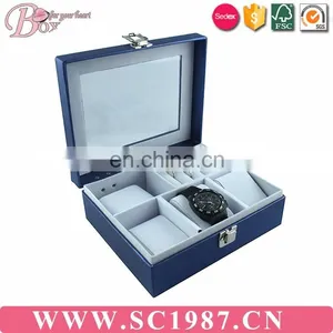 BLue Square Small Easy to Carry Jewelry Box Lock Box With Miror thumbnail-1