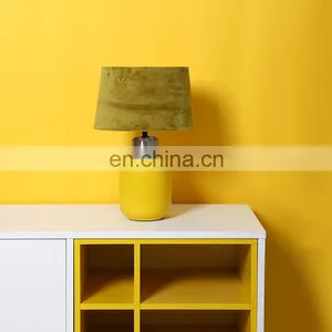 Japan Modern Matt Yellow Ceramic Base Custom Cheap Bedside Unique Desk Lamps for Hotel Home thumbnail-1
