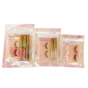 Holographic Plastic Transparent Bag Food Packaging Zip Lock Bag Gold Cosmetic Transparent Plastic Bag thumbnail-1