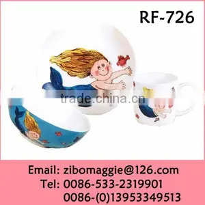 White Porcelain 3pcs Breakfast Set With Custom Printing for Cheap Dinnerware thumbnail-1
