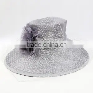 Women's Kentucky Derby Church Wedding Noble Dress Hat Linen With Flower and Veil Quality Choice thumbnail-6