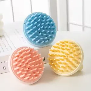 Wholesales Dry and Wet Silicone Shampoo Brush Cute Cartoon Washing Hair Brush Custom Your Logo Round Message Shampoo Brush thumbnail-2