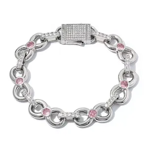 Women's Hip Hop Diamond Bracelet Gold Plated Pink Zircon Infinity Link Chain Elastic Clasp Chain Bracelet Jewelry for Gift thumbnail-5