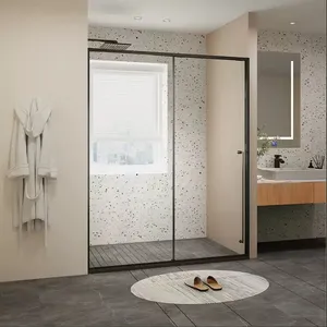 Black Frame Sliding Shower Door With 8mm Clear Tempered Glass, Modern Bathroom Shower Screen With Matte Black Aluminum Profile thumbnail-1