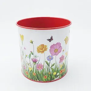 Printed Floral Cartoon Metal Planter Pot, Cylindrical Iron Flower Bucket for Table Home Decoration thumbnail-2