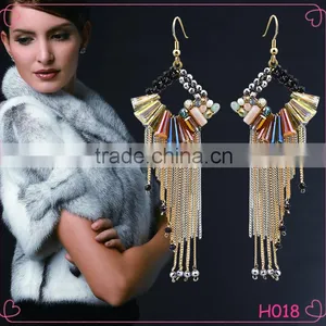 2015 Fashion Handmade Crystal Beaded Tassel Earrings for Beautiful Women Wholesale thumbnail-1