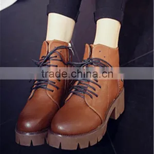 New Style Women Platform High Top Lace up Classy Leather Blue Boots thumbnail-4