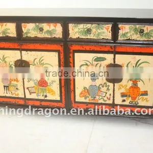 Chinese Antique Shanxi Pure-hand Painting Four Drawer Four Door Cabinet thumbnail-1