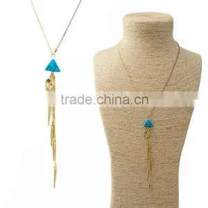 2014 Rivet Tassel Turquoise Alloy Skull Heads Pendant Dainty Long Tassel Necklace Set thumbnail-1