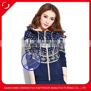 Custom Women's Navy Zip up Printing Hoodie thumbnail-1