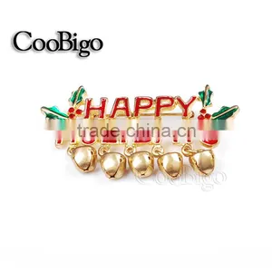 Fashion Jewelry Christmas Happy Holidays Regards Words With Little Bell Pin Brooch Party Gift Promotion Apparel Accessories thumbnail-1