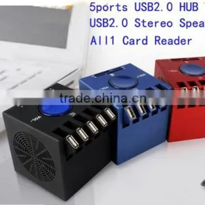 5 Ports USB 2.0 HUB AndAll Card Reader USB 2.0 Stereo Speaker thumbnail-1