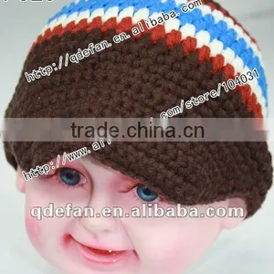 Wholesale 100% Cotton Plain Knitted Patterns Crochet Baby Boy Caps Infant Peaked Cap thumbnail-1