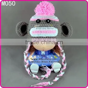 Knitting Children's Winter Hats Knitted Monkey Crochet Hats for Babies thumbnail-5
