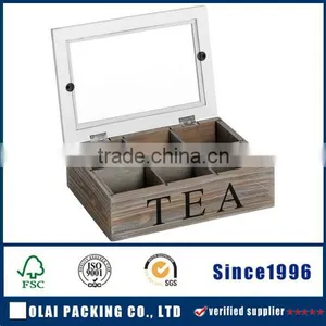 New Design Bamboo Tea Bags Box With Glass Top thumbnail-1