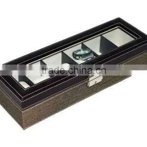 Leather Material Wooden Watch Display Box With Glass Window thumbnail-2