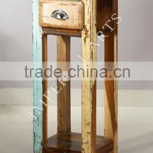 INDIAN RECYCLED WOOD FURNITURE SET OF STOOL WITH DRAWER thumbnail-2