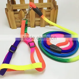Pet Dog Cat Rainbow Colorful Nylon Collar Leash Puppy Lead Collar Bell Ring thumbnail-1