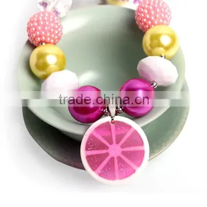 New Product Baby Girl Lemon Jewelry Fashion Pearl Necklace Chunky Bead for Girl Baby Beads Body Chain Necklace thumbnail-2