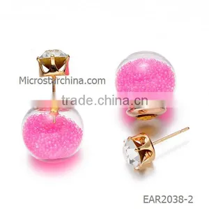 IN STOCK Korean Style Popular Double Glass Ball Stud Candy Color Pearl Earrings thumbnail-3