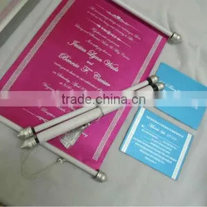 Beautiful Pink Scroll Wedding Invite With Matching Inserts in Blue Colour for Wedding Stationers thumbnail-1