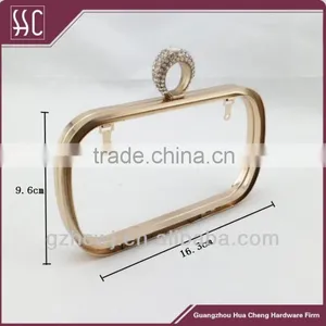 16.3x9.6cm Shiny Light Gold Classical Box Purse Frame With Diamond Ring Head thumbnail-2