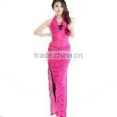 Sexy High Elastic Lace Belly Dance Dress Costume in 4 Bright Colors for Belly Dance Practice in Autumn and Winter thumbnail-1