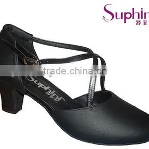 Black Leather Low Heel Closed Toe Ballroom Dance Shoes thumbnail-1