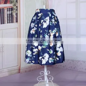 Elegant Ladies Summer Retro Floral Print High Waist Casual A-line Swing Skirt thumbnail-1