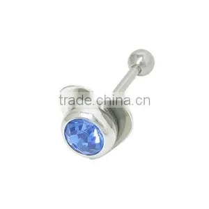 Surgical Steel Blue Heart Jewel Best Design Barbell Flashing Tongue Ring thumbnail-1