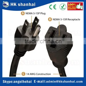 Hot New Products for 2016 SJT 3-Conductor NEMA 5-15P to NEMA 5-15R Heavy Duty AC Standard Power Extension Cord thumbnail-5