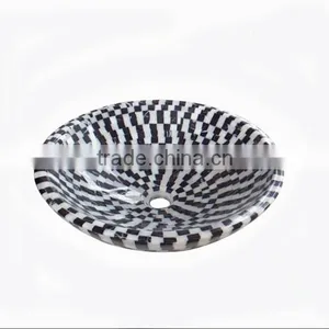 Polished Black and White Marble Mosaic Sink thumbnail-2