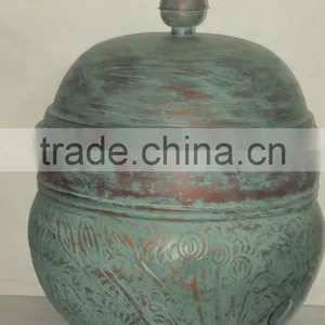 Embossed Hose Pot With Lid-Patina Finish , Green Patina Garden Decor thumbnail-1