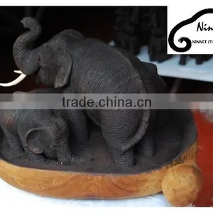 Wood Carved Elephant From Thailand thumbnail-1