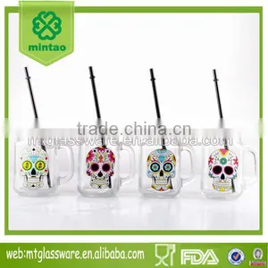 16oz Halloween White Smile Skull Decal Glass Mason Jar Drinking Water Glass Cup thumbnail-1