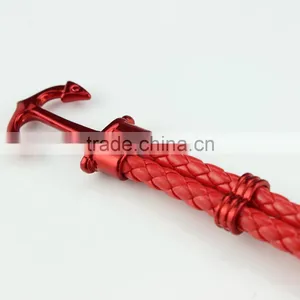 Fashion Jewelry Hot Sale Wax Rope Multilayer Leather Men Anchor Bracelets thumbnail-4