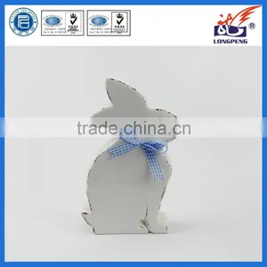 Ceramic Rustic Look Sitting Rabbit Easter Bunny With Decorative Bow thumbnail-1
