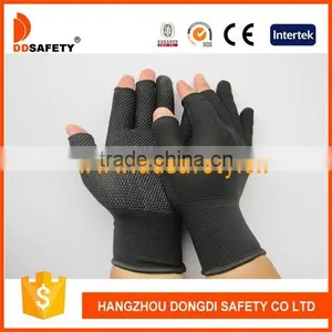 13 Gauge Nylon Seamless Half Finger Gloves With Black Mini PVC Dots One Side thumbnail-1