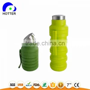 Stainless Head Silicone Folding Water Bottle Full Silicone Safe Travel Camping Folding Cup Wholesale thumbnail-1