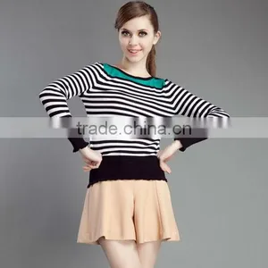 OEM Ladies Fashion Long Sleeve Boat Neck Stripe Woman Slim Pullover Sweater thumbnail-1
