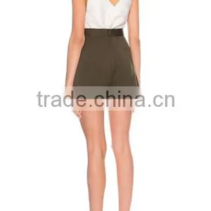 High Waist Women Army Green Wide Legging Shorts With Two Pocket thumbnail-4