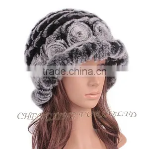 CX-C-195M Fashion Wholesale Hand Knitted Warm Rabbit Fur Winter Woman Hat thumbnail-4