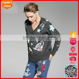 Latest Design Long Sleeves Knit Custom Intarsia Jacquard Pullover Sweater thumbnail-2