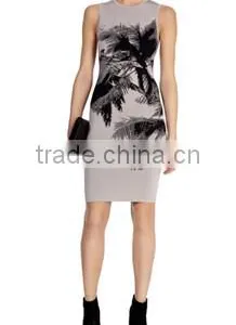 Direct Sale Classic Palm Tree Pattern Print Bandage Knit Dress thumbnail-3