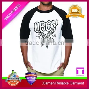 New Design 100% Cotton 3/4 Sleeve Raglan t Shirt , High Quality Wholesale Printing Custom Accepted thumbnail-1