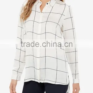 Grid Print Blouse Shirt Office Wear Ladies thumbnail-1