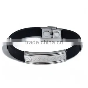 Promotional Black Rhombus 304 Stainless Steel Rubber Wristbands Silicone Bracelet thumbnail-2
