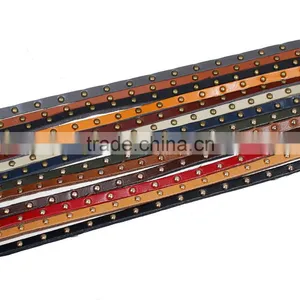 Red Silver Round Rivets Decorated Flat PU Leather Cord thumbnail-2