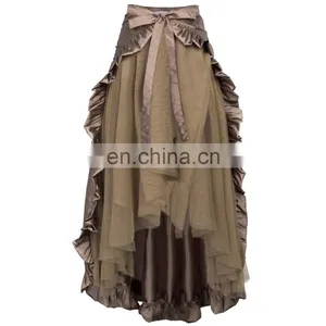 Belle Poque Steampunk Retro Victorian Beaver Punk Cincher Lace up Long Ruffle Open Pencil Skirt BP000206-2 thumbnail-1